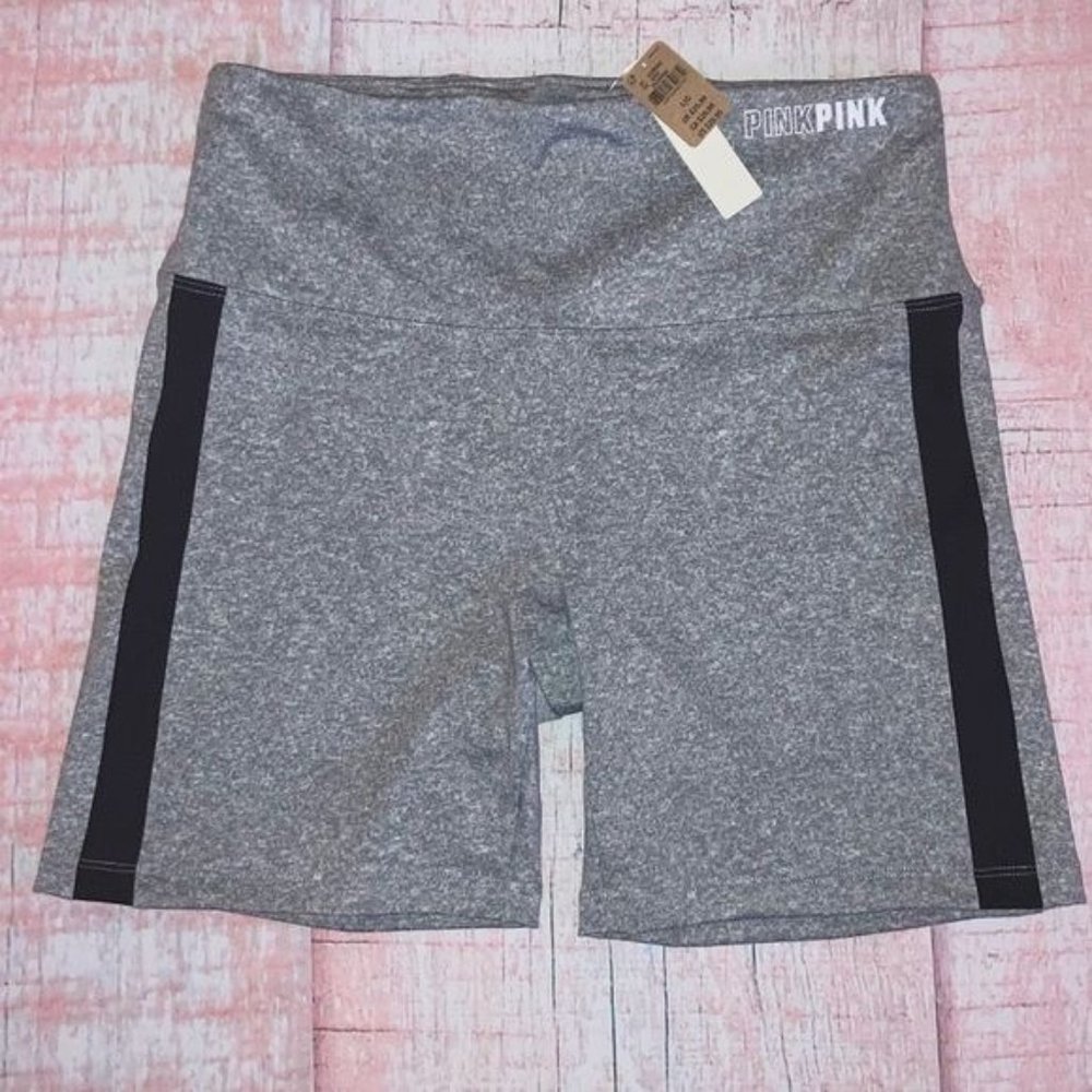 VS PINK- Ultimate Bike Shorts- Grey w/ Blk Sides, Sm Wht Logo, Sz: M, NWT